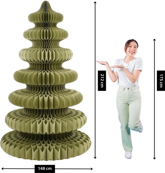 Mica Decorations Papieren Kerstboom - Opvouwbare Kunstkerstboom - H212 x Ø148 cm - Kerst Decoratie - FSC 100% - Groen