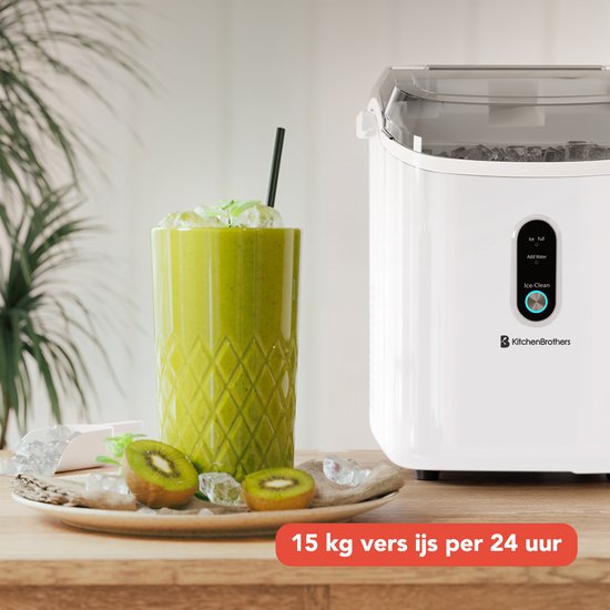 KitchenBrothers Nugget IJsblokjesmachine - 1.1L - Crushed Ice Maker met IJsschep – Draagbaar - 15kg/24 uur - Wit