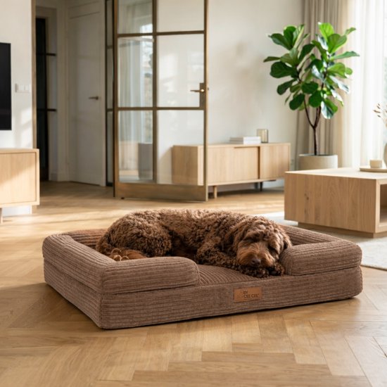 By Cee Cee Orthopedische Hondenmand – Hondenbed – Ribstof - Voor Middelgrote Honden - Bruin - 108x81cm - Moos