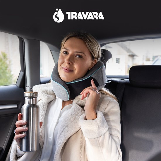 TRAVARA Nekkussen - Reiskussen - Voor Vliegtuig - Auto - Traagschuim - Memory Foam - Met Oordoppen - Grijs