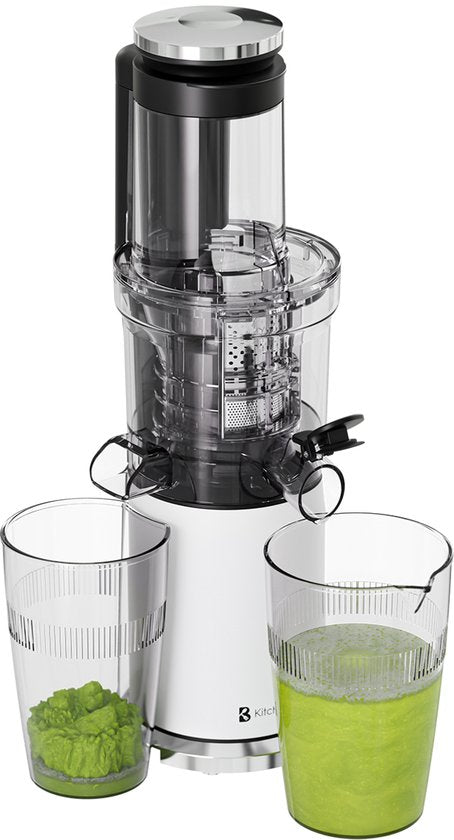 KitchenBrothers Slowjuicer - Verticaal - Juicer - Groenten en Fruitpers - 80 mm - 750 ml - Pearl White / Wit