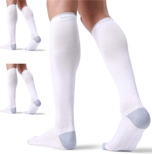 Travelhawk Compressiekousen Wit - 3 Stuks - Hardloopsokken - Premium Compressiesokken - Running Socks - Vochtafdrijvend - Skisokken - Voorkom Blessures & Spierpijn - L/XL