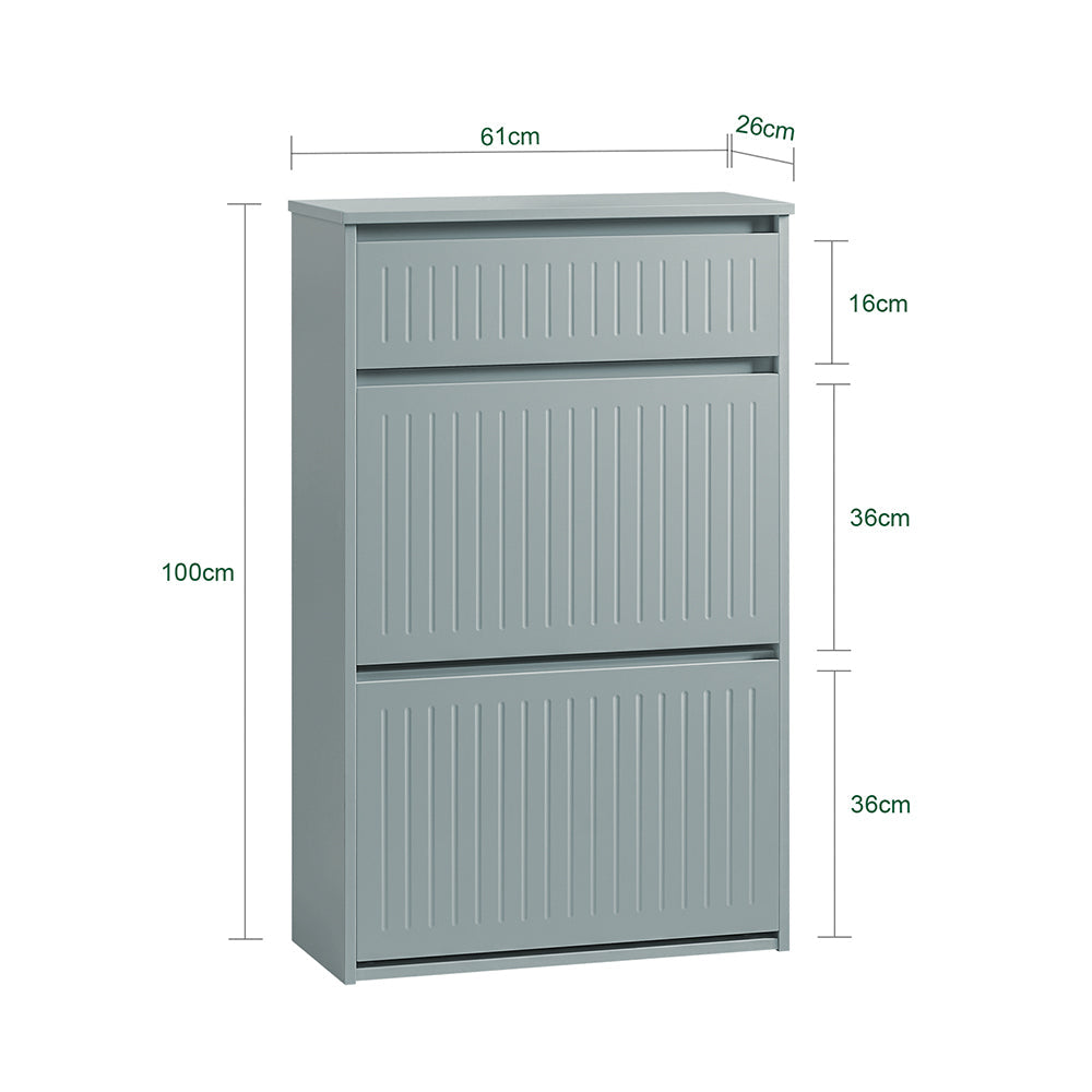 SoBuy Schoenenkast FSR165-HG - 2 Kleppen en 1 Lade - MDF - 61 x 26 x 100 cm - Grijs