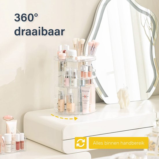 Draaibare make up organizer - Transparant - Draaibaar - Voor - Make-up borstels - Make-up sponsje - Make-up tafel - Doos meisjes - Geschenkset - kinderen set - voor meisjes
