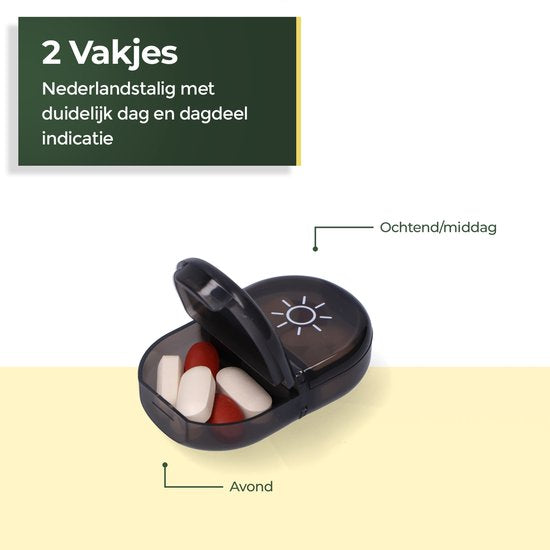Gandria Pillendoos 7 Dagen - Uitneembaar Pillendoosje - Medicijndoos met 14 Compartimenten - Medicijndoos met Stevige Sluiting - 2 Vakken per Dag - Zwart