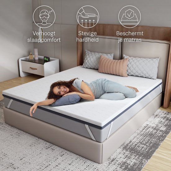 CozySense® DualFeel Topper Matras 140x200 - Matras Topper - Topmatras - Topdekmatras - Met Koele & Warme Kant - CertiPUR® - Stevige Hardheid - 7.5 cm - Wasbare Hoes