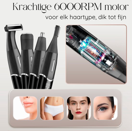 4-in-1 Bikinitrimmer + Reistas - Sansbeauté® - Gezicht - Oksels - Benen - Bikinilijn - Wenkbrauwtrimmer - Gezichtsontharing Dames - Intieme Zone - Ladyshaves Bikini - Ontharingsapparaat Elektrisch