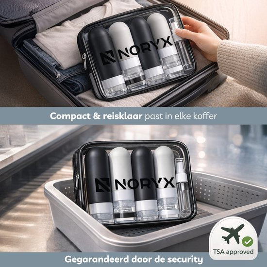 Noryx Reisflesjes 12-delig - Handbagage - Reisaccessoires - Reisflacons - Cosmetica Potjes - Reis Flesjes - Reisverpakking - Reisset
