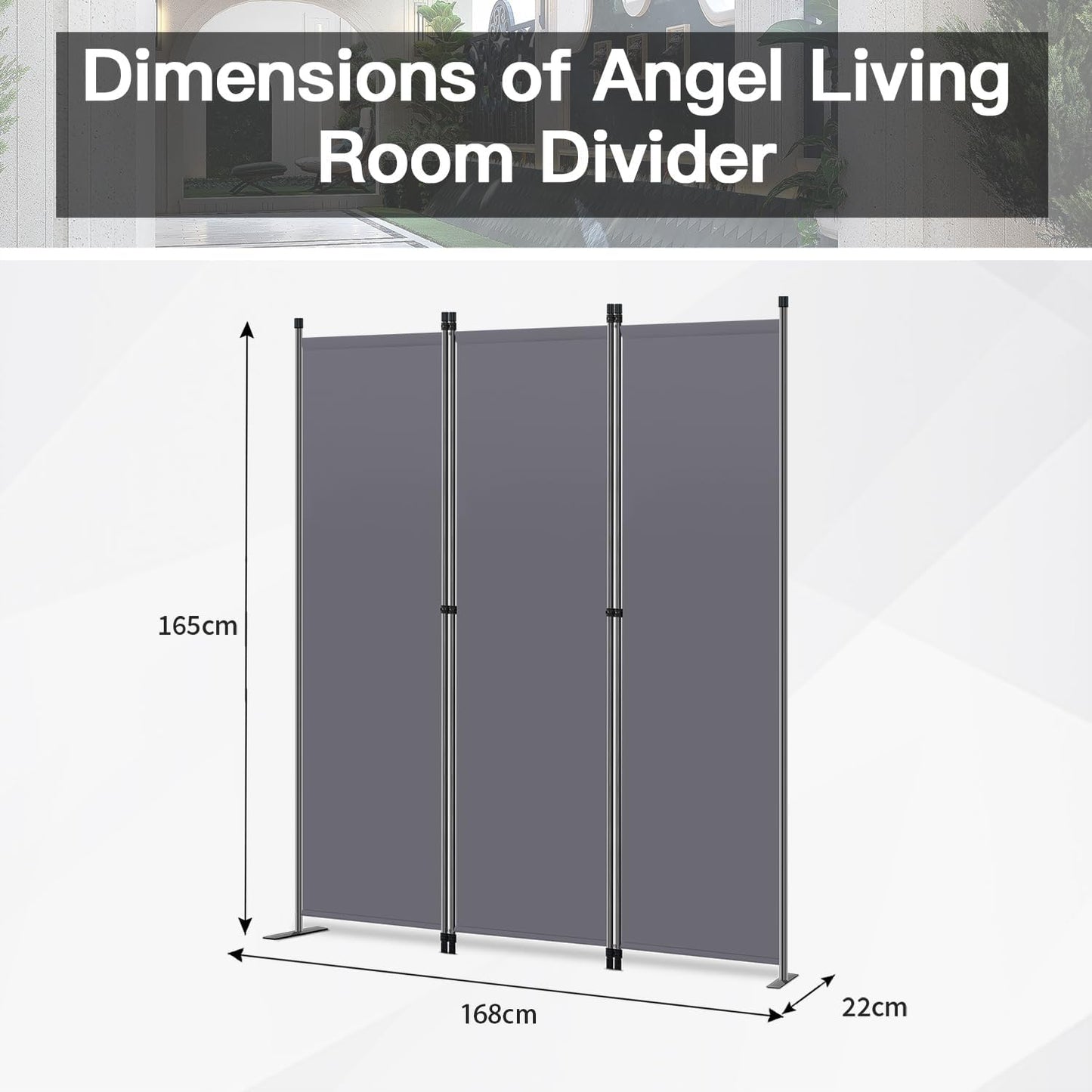 Angel Living Kamerscherm 3-delig – Stijlvolle Ruimteverdeler & Inkijkbescherming – Stevig Staal Frame – Polyester Doek – Grijs