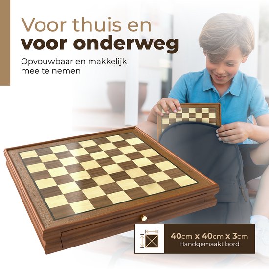 Windsor Luxe Schaakbord - met Schaakstukken - 35 cm - Annotaties - Schaakset - Magnetisch Schaakspel - Chess Set - Hout