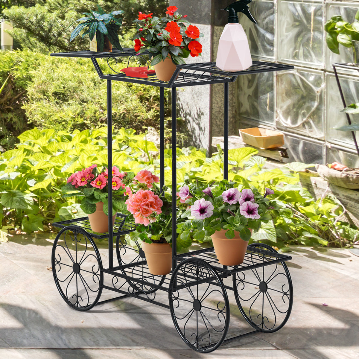Coast Decoratieve Bloemenstandaard Plantenstandaard voor Binnen en Buiten - Metaal Zwart - 80,5 x 25 x 75