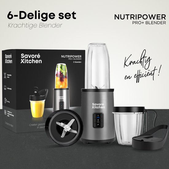 Savoré Kitchen Blender – Incl. 2 Bekers  – 700 W – 21,6 x 18,5 x 37,6 cm – Grijs