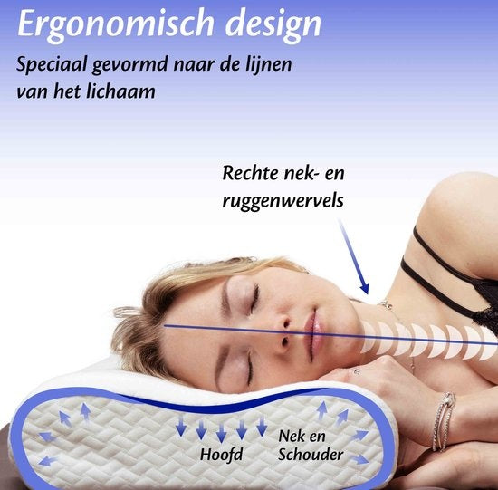 EL-Life Orthopedisch Hoofdkussen tegen Nekklachten - Ergonomisch Hoofdkussen van Traagschuim - 40x60cm