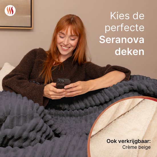 Seranova Elektrische Deken XXL - Extra Warmtedraden - Gestreept Model - 180x160 cm - 2 persoons Warmtedeken - Dubbelzijdig Fleece - Grijs
