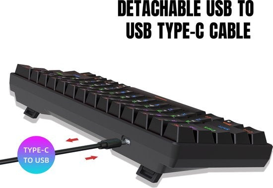 HXSJ V900 Bedrade Mechanisch Gaming Toetsenbord - RGB Verlichting - QWERTY - 61 Keys - Blue Switch - Zwart