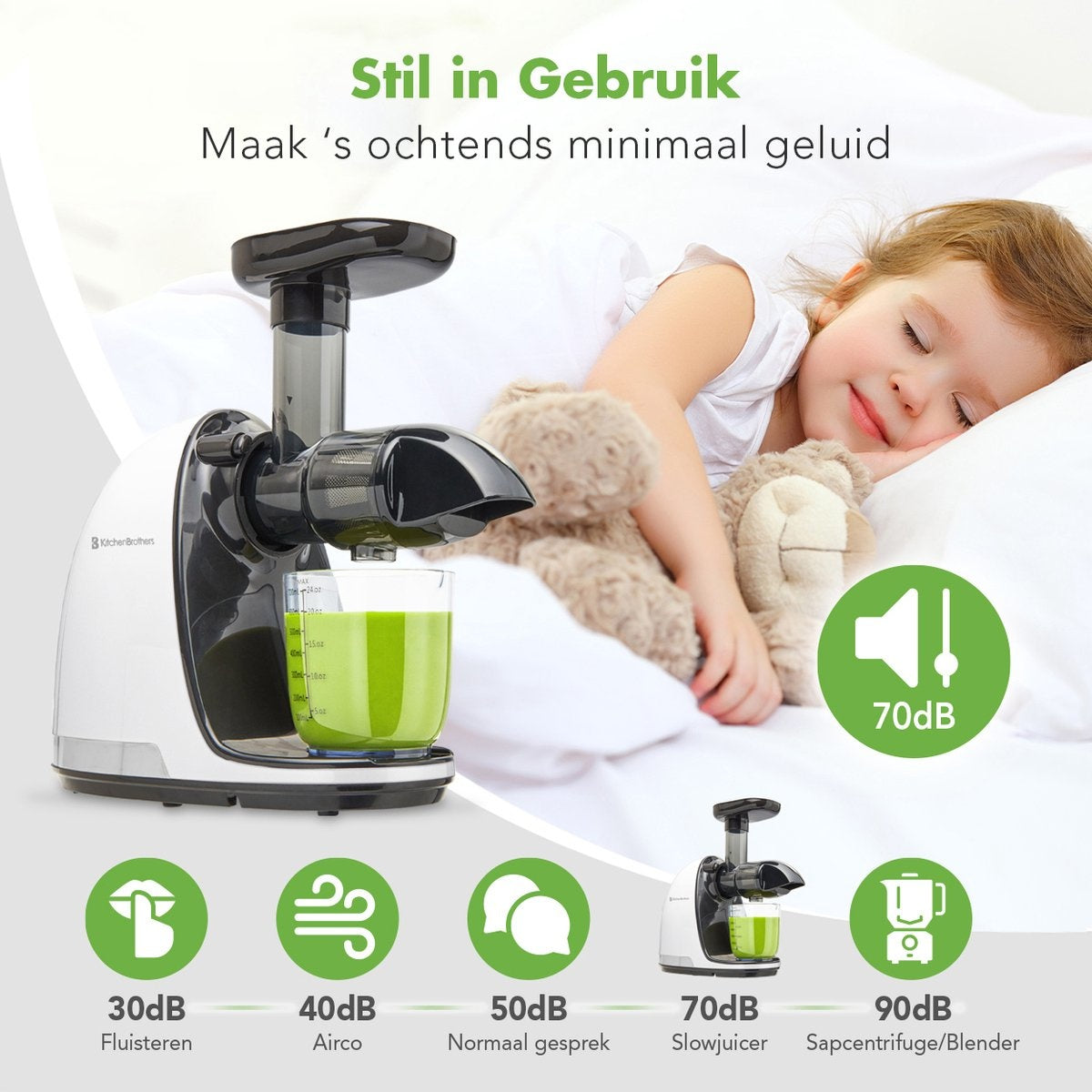 KitchenBrothers Slowjuicer - Groenten en Fruitpers - 700ml - Wit
