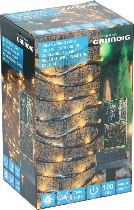 Grundig Lichtsnoer - Solar - 100 LED's - Warm licht - 10 Meter