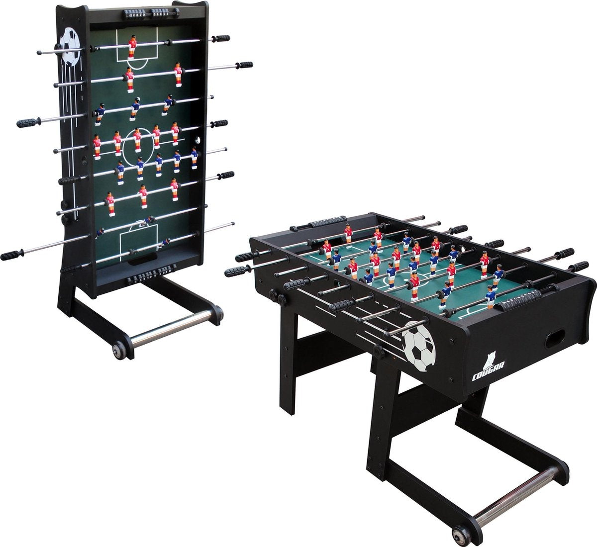 Cougar Scorpion Kick Voetbaltafel Opklapbaar in Zwart - Tafelvoetbal tafel incl. 2 ballen en scoreteller - Indoor voetbal tafel van 126x61x80cm