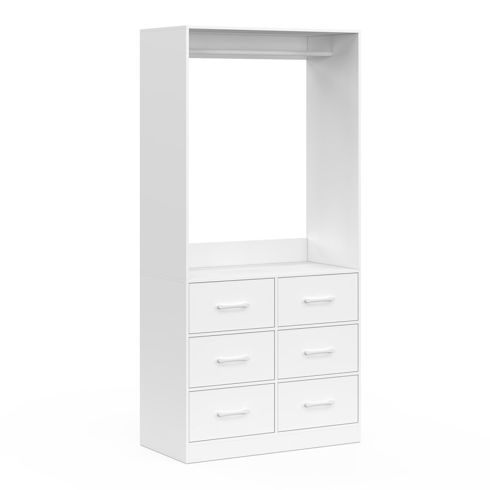 Uma Kledingkast Wit - 80 x 40 x 167 cm - Met Kledingroede en 6 Lades