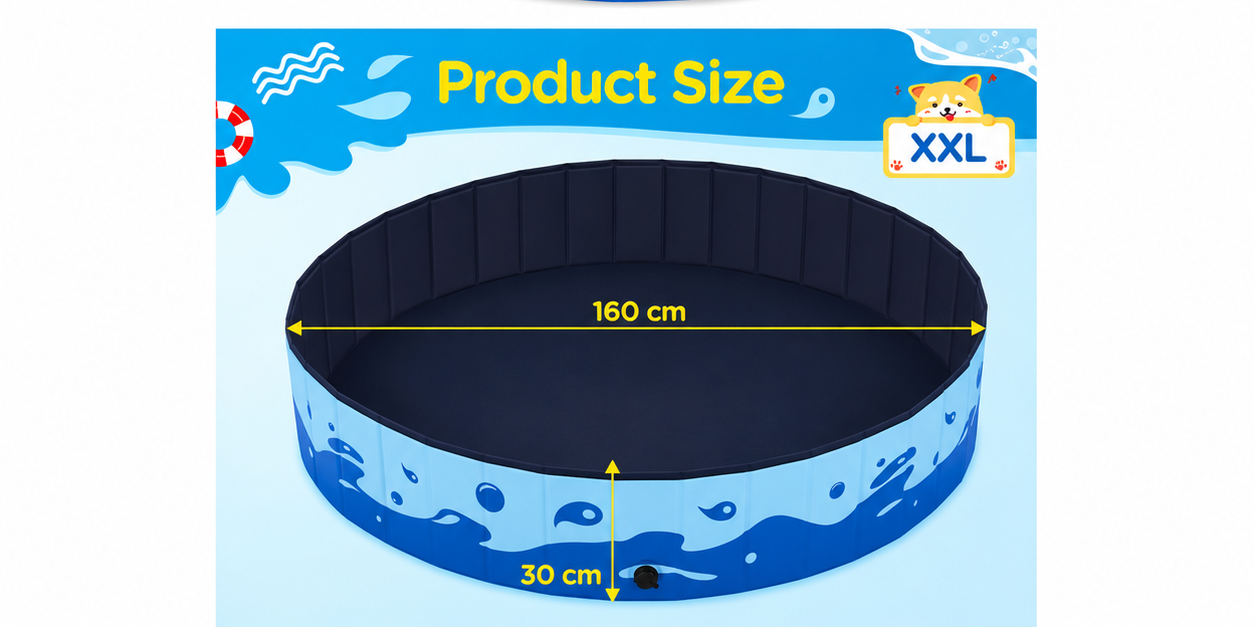 Yaheetech Opvouwbaar Hondenzwembad XXL - Blauw - 160 x 160 x 30 cm