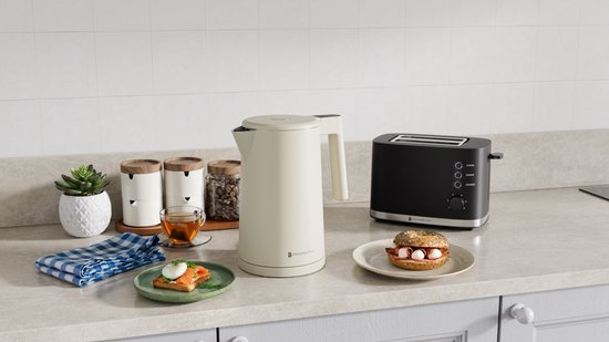 KitchenBrothers Waterkoker - 1.7L - Met Temperatuurregeling - Elektrisch - Warmhoudfunctie - Display - Dubbelwandig - Cool-touch - 2200W - Beige