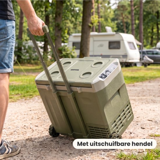 Auronic Elektrische Koelbox - Compressor - 40L - 12V en 240 volt - Camping Koelkast - Frigobox Auto - Met Wielen en Hendel - Groen