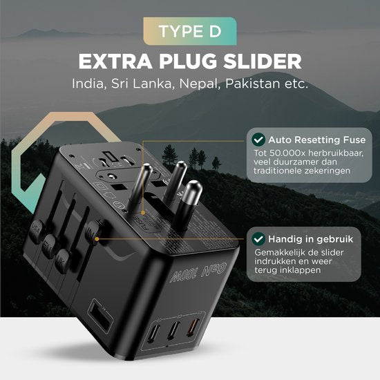 Remodius® Wereldstekker PRO - 220+ landen - Universele Reisstekker met PD100W Ultra USB C Snelladen voor Laptops, Telefoons, Tablets, en meer - 3x USB-C - 1x USB-A
