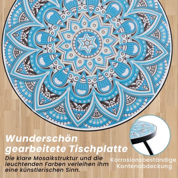 Coast Mozaïek Bijzettafel – Ronde Bistrotafel 35 x 55 cm – Blauw/Zwart