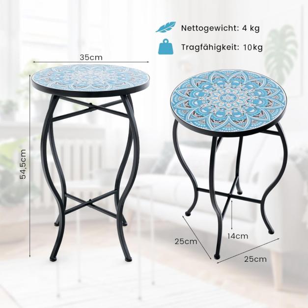 Coast Mozaïek Bijzettafel – Ronde Bistrotafel 35 x 55 cm – Blauw/Zwart