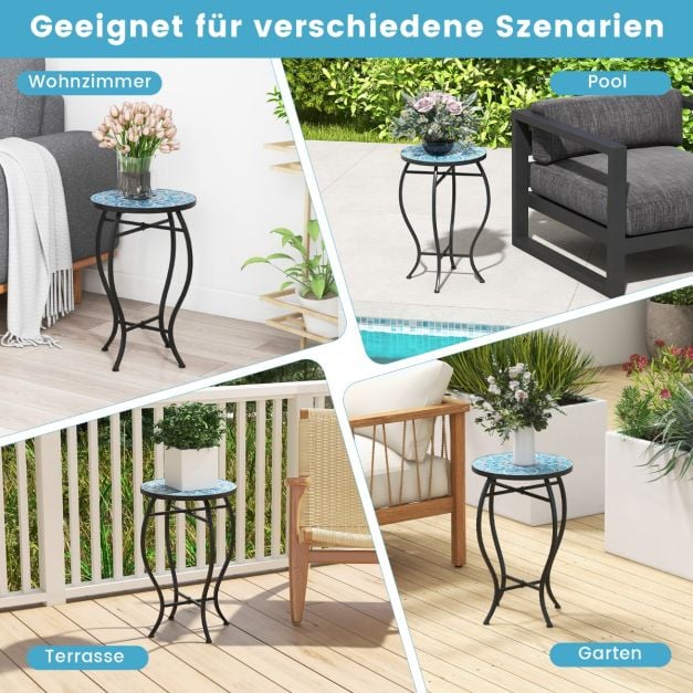 Coast Mozaïek Bijzettafel – Ronde Bistrotafel 35 x 55 cm – Blauw/Zwart