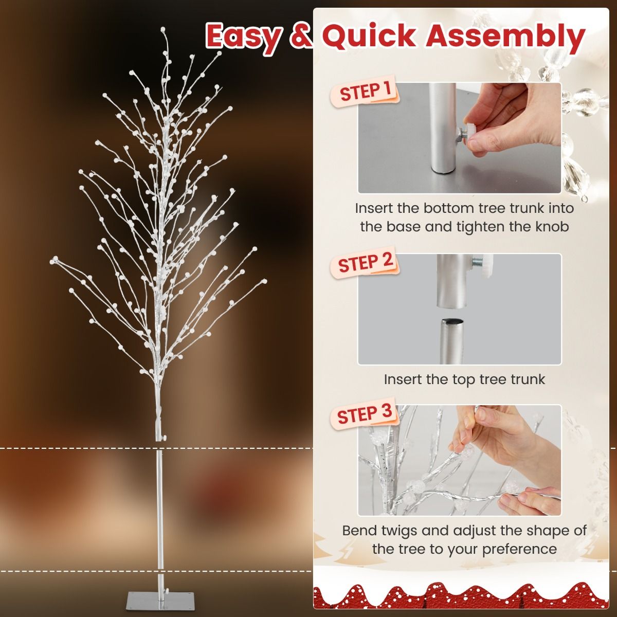 Coast LED Lichtenboom Berkenboom - 155 cm – Warmwit – Zilver – Metalen Standaard – Voor Binnen & Buiten