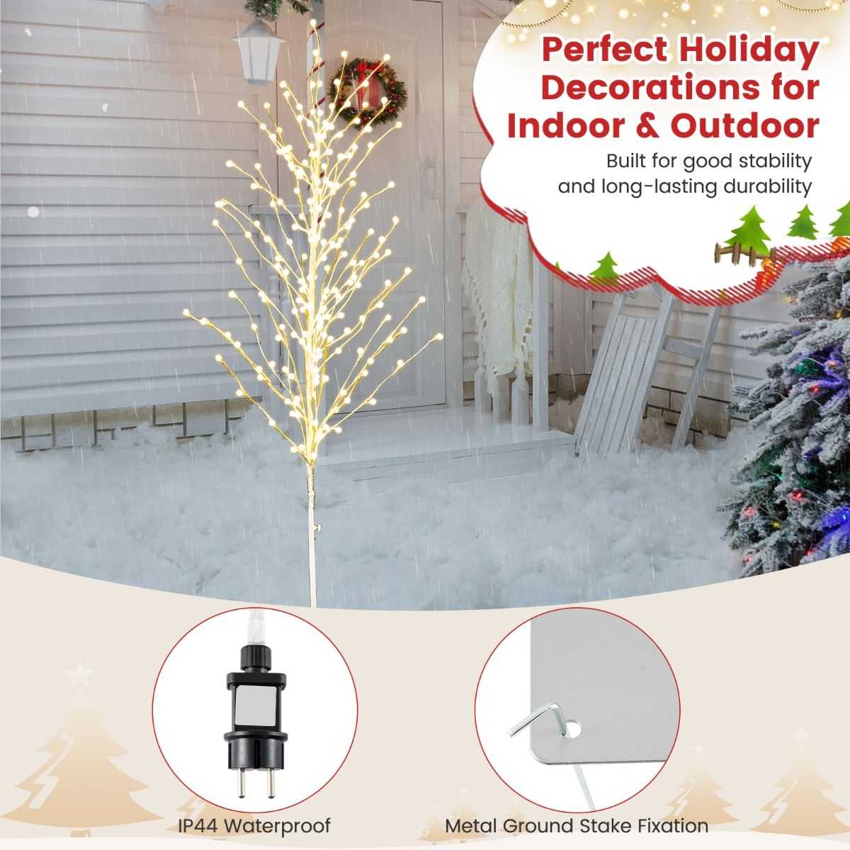 Coast LED Lichtenboom Berkenboom - 155 cm – Warmwit – Zilver – Metalen Standaard – Voor Binnen & Buiten