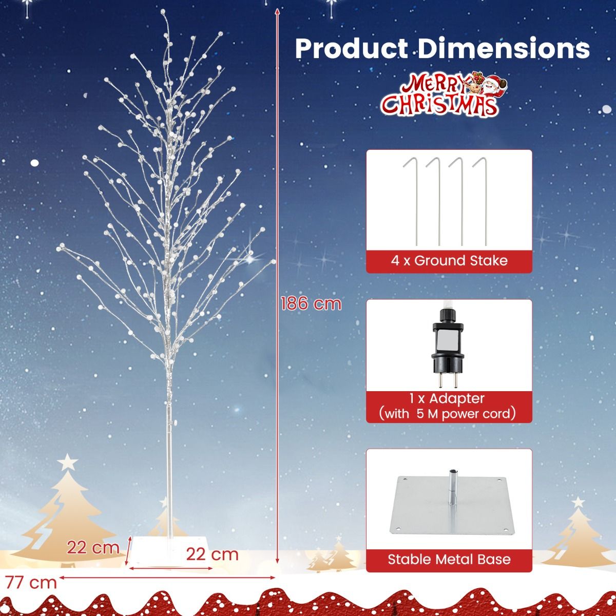 Coast LED Lichtenboom Berkenboom - 155 cm – Warmwit – Zilver – Metalen Standaard – Voor Binnen & Buiten