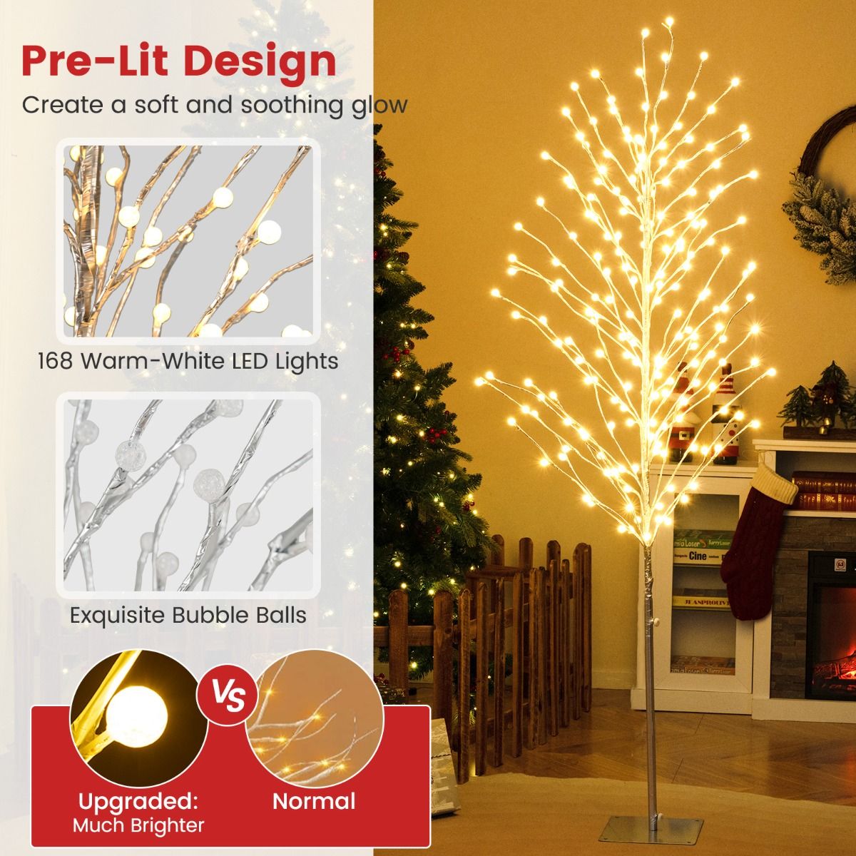 Coast LED Lichtenboom Berkenboom - 155 cm – Warmwit – Zilver – Metalen Standaard – Voor Binnen & Buiten