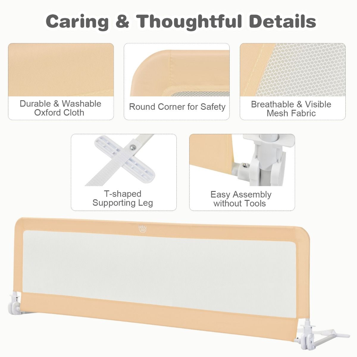 Coast Bedhekje Inklapbaar - 180 cm x 56 cm - Beige - Veiligheidsbedrail voor Peuters en Kinderen