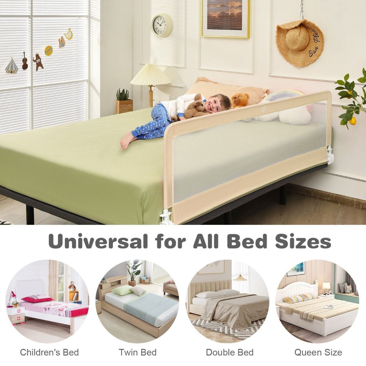 Coast Bedhekje Inklapbaar - 180 cm x 56 cm - Beige - Veiligheidsbedrail voor Peuters en Kinderen