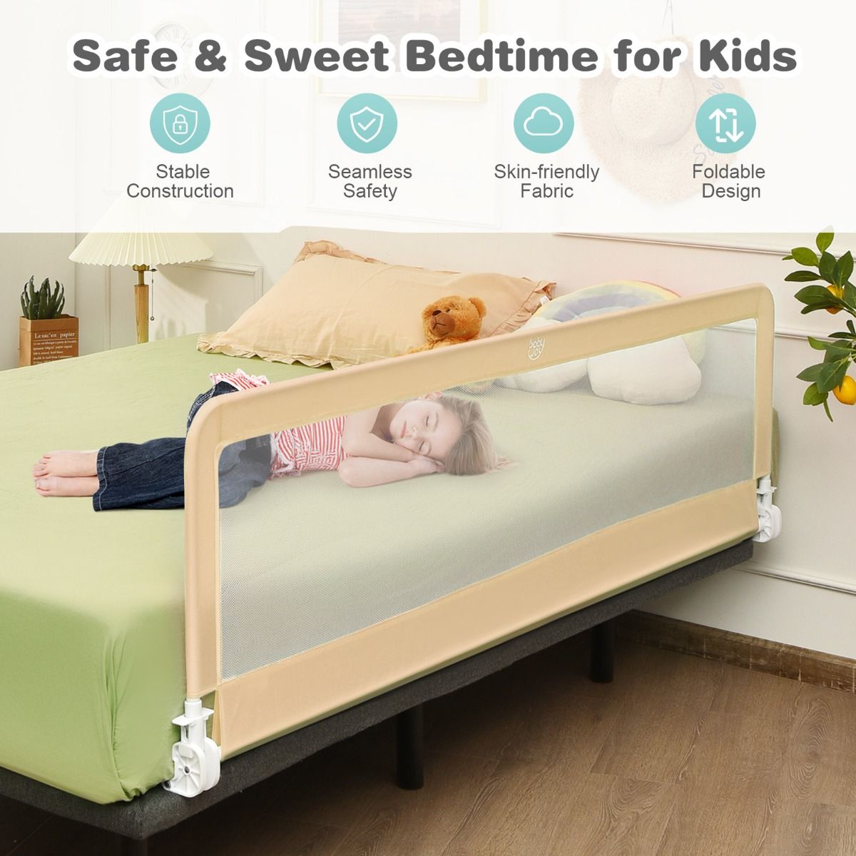 Coast Bedhekje Inklapbaar - 180 cm x 56 cm - Beige - Veiligheidsbedrail voor Peuters en Kinderen