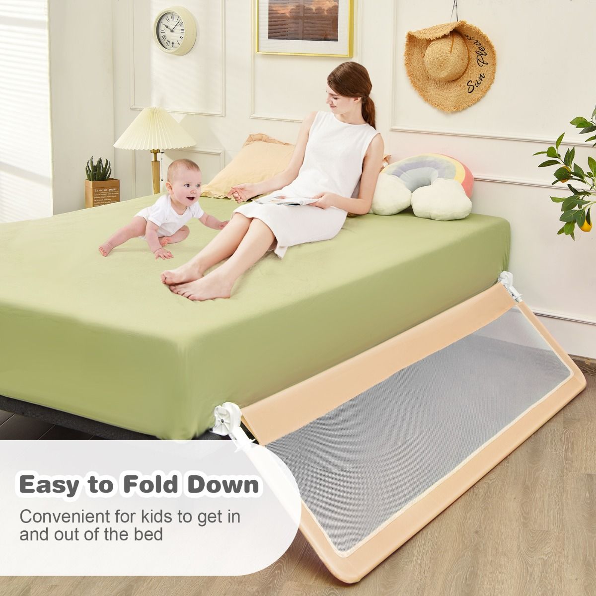 Coast Bedhekje Inklapbaar - 180 cm x 56 cm - Beige - Veiligheidsbedrail voor Peuters en Kinderen