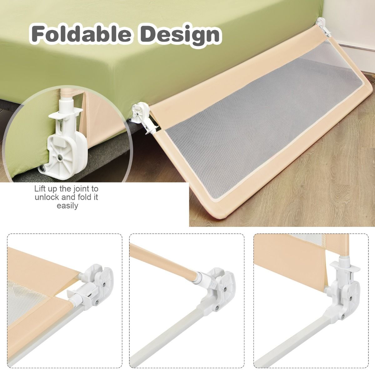 Coast Bedhekje Inklapbaar - 180 cm x 56 cm - Beige - Veiligheidsbedrail voor Peuters en Kinderen