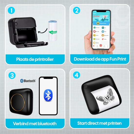 Gatson Mini Printer - Inclusief 14 Rollen Papier (Sticker, Normaal & Kleur) + 5 pennen - Mini Printer voor Mobiel - Pocket Printer - Mobiele Fotoprinter