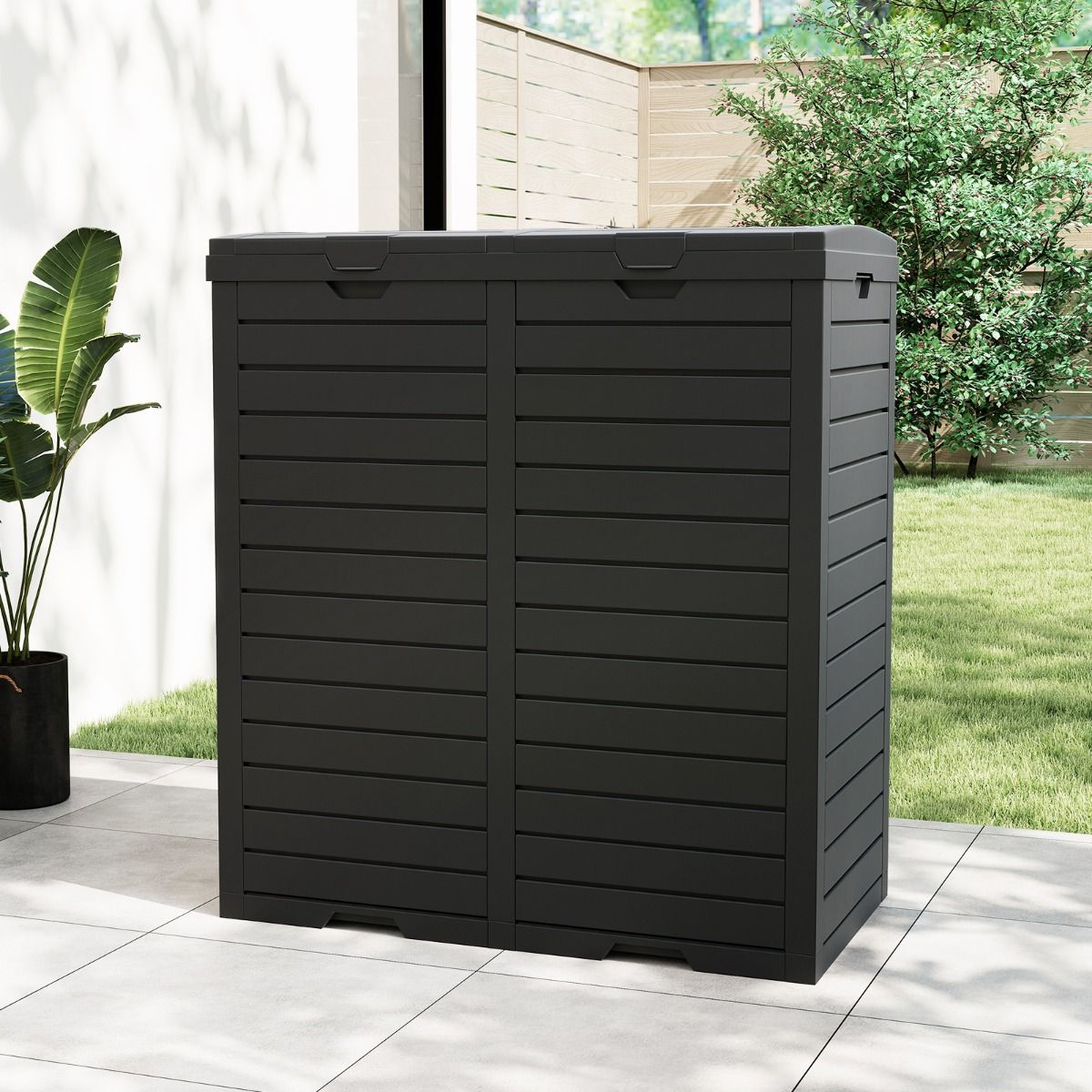 Coast Afvalcontainer - dubbele deksel - uittrekbare opvangschaal - zwart - 77 x 40 x 86 cm