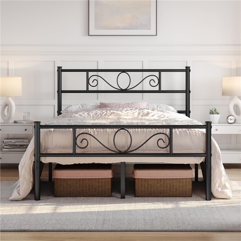 Yaheetech Metalen Bedframe 140 x 200 cm - Zwart - Modern Hoofdbord - Extra Opbergruimte