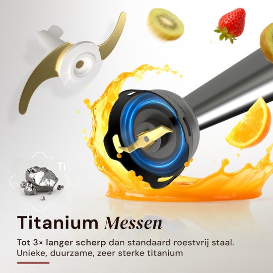 Staafmixer PRO 6-in-1 Set - 1100W - Titanium Messen - Gratis Spatel - Turbofunctie - Incl. Hakmolen, Garde, Melkopschuimer & Maatbeker - PFAS-vrij