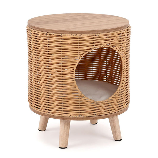 Coast Kattenhuis met rattan frame - afneembaar kussen - op pootjes - natuurlijk - 36 x 41 cm