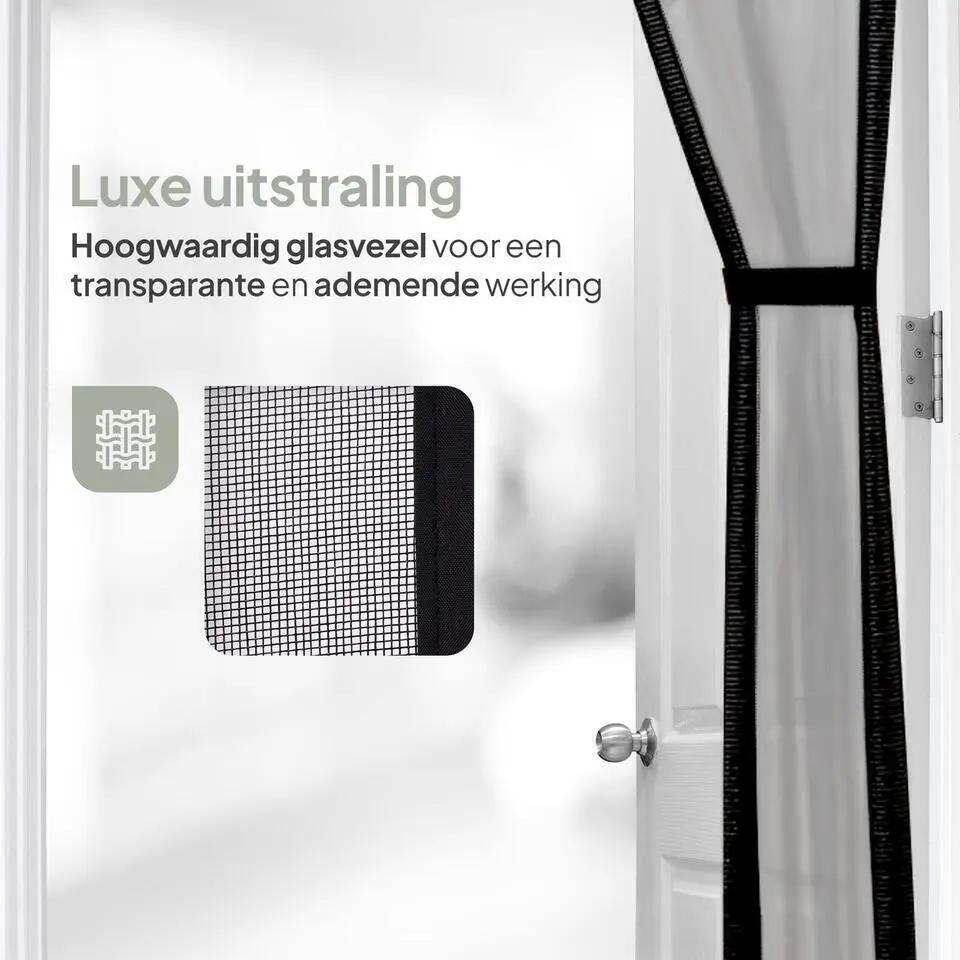 O'DADDY Deurgordijn Deluxe Fiber Magnetisch Vliegengordijn – Voorzien Van Zelfsluitend Mechanisme En Geen Zichtbare Banen En Complete Klittenband Bevestiging – Voor Kinderen En Huisdieren – Zwart Glasvezel – 92 x 230 cm