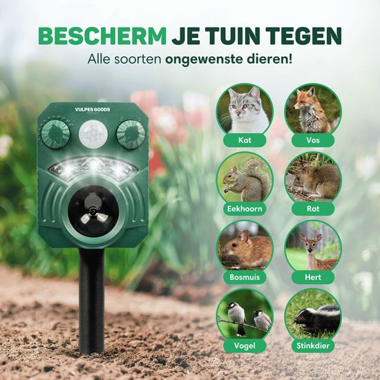 Vulpes Goods® Verjager - Ultrasone Kattenverjager op zonne-energie - Kattenschrik - Marterverjager - Dierenverjager - Waterdicht - Afweermiddel voor Ongedierte
