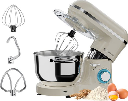 KitchenBrothers Keukenmachine & Mixer – 6,2L Mengkom – 2000W – 6 Snelheden + Pulse – Champagne