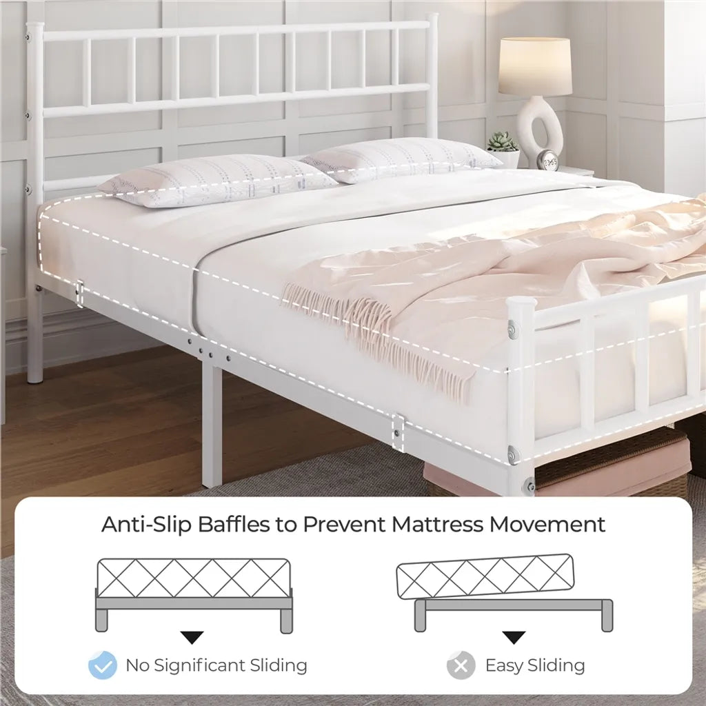 Yaheetech Metalen Bed 160 x 200 cm - Lattenbodem - Hoofdbord/Voetbord - Wit