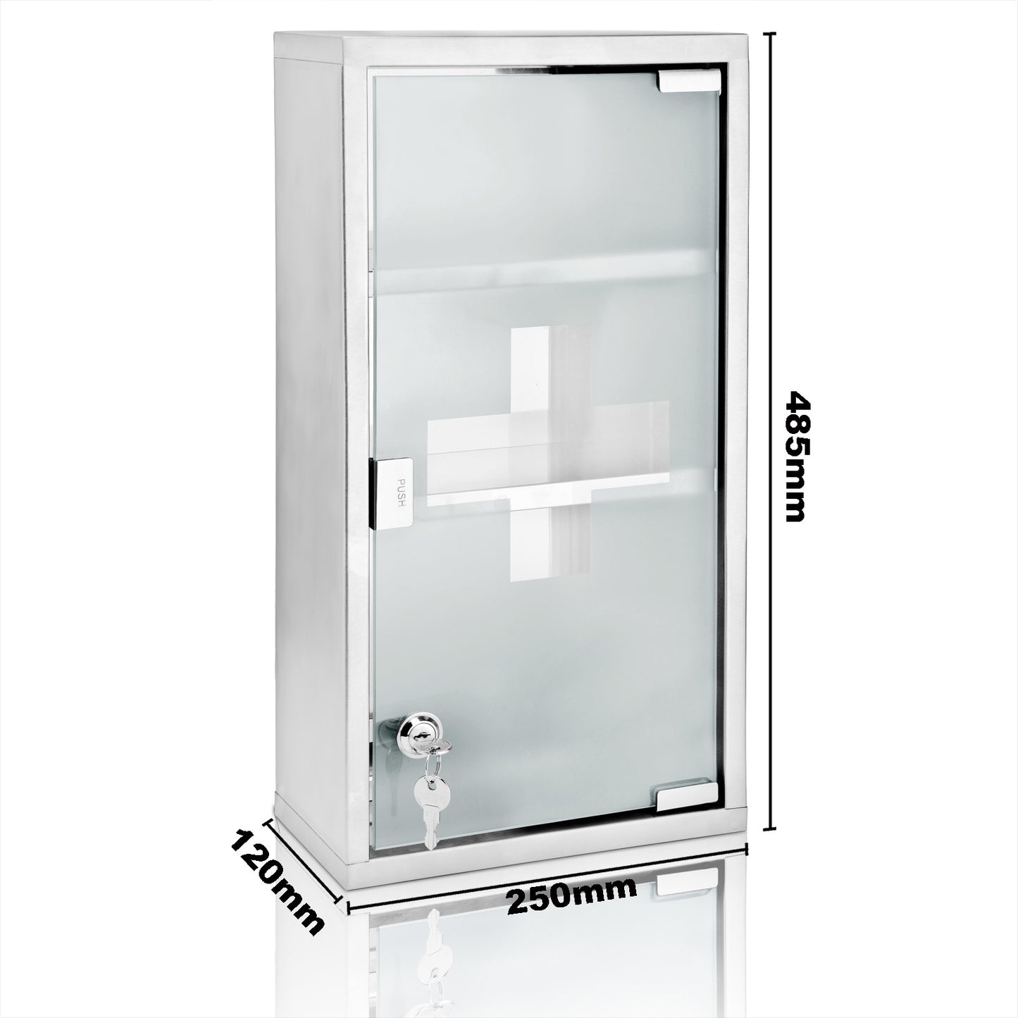 Monzana - Medicijnkastje met Slot - Zilver - RVS - 48,5cm x 25cm x 12cm