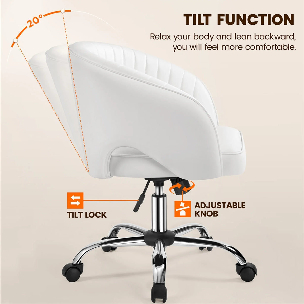 Yaheetech Stijlvolle Bureaustoel met Verticaal Patroon 73-83 cm – Wit – Polyester en Metaal